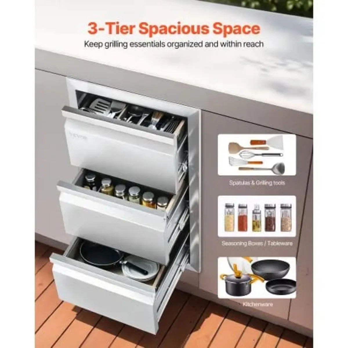 201 Stainless Steel Triple Access Drawer Outdoor K - Image 4