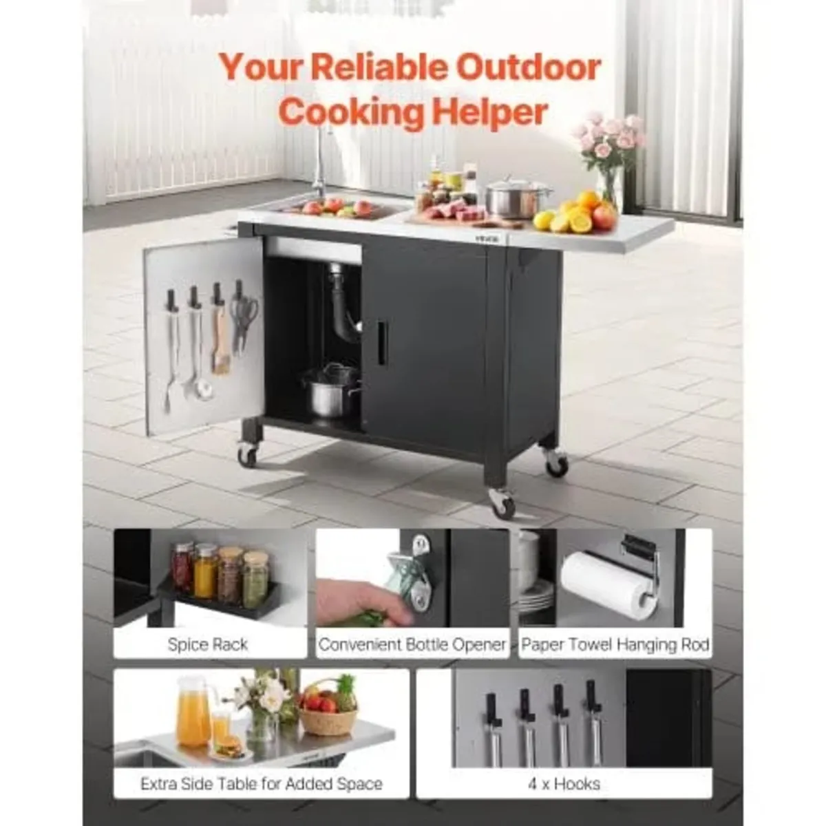 Outdoor Grill Cart with Sink and Storage Cabinet, - Image 3