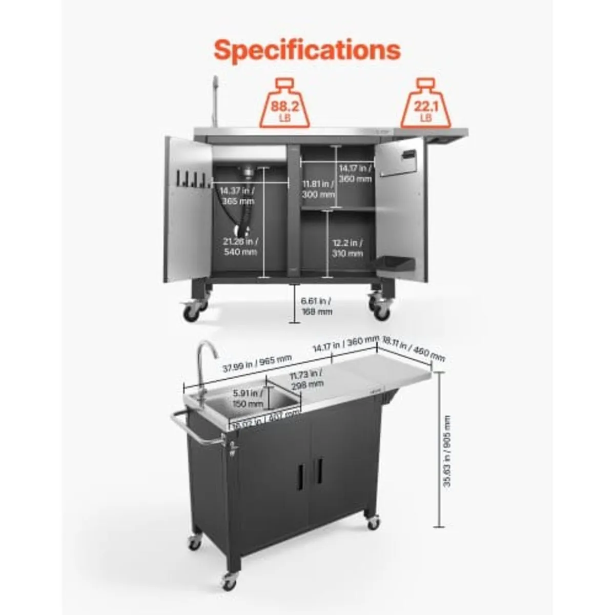 Outdoor Grill Cart with Sink and Storage Cabinet, - Image 4