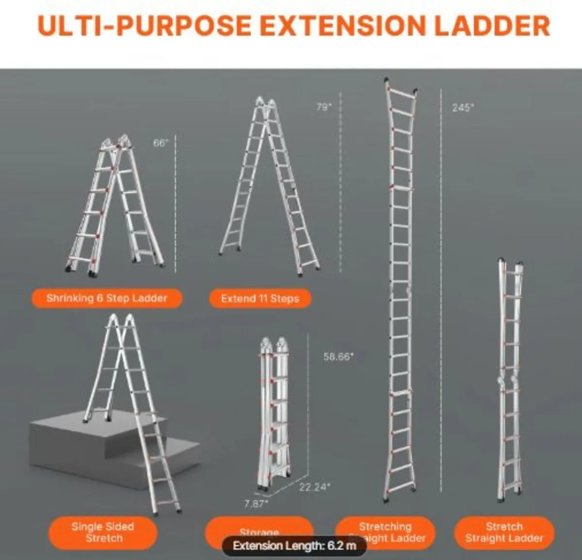 Telescoping Ladder A Frame,20.5 FT Compact Aluminu - Image 4