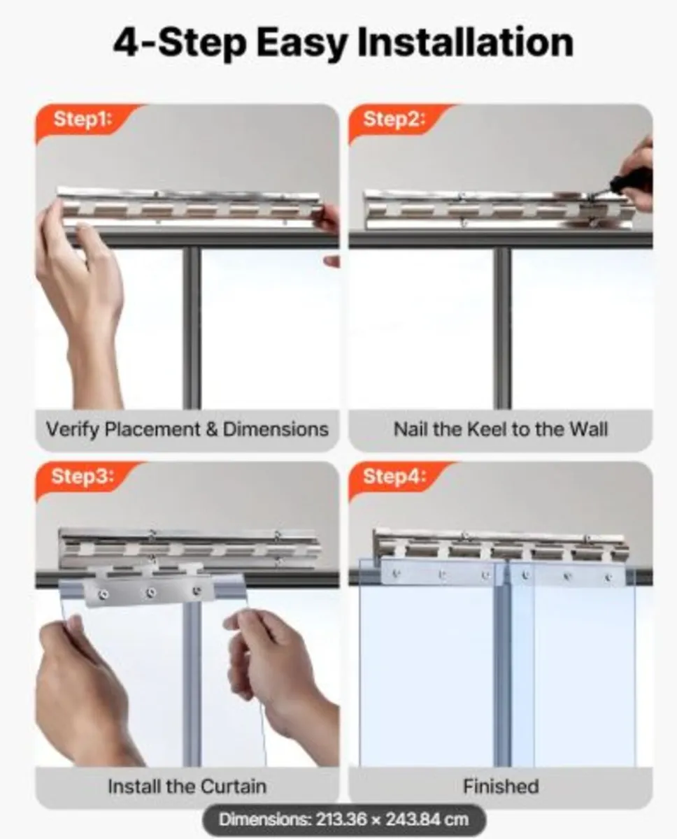 Clear PVC Strip Curtain, 2.4m Height x 2.1m Width - Image 4