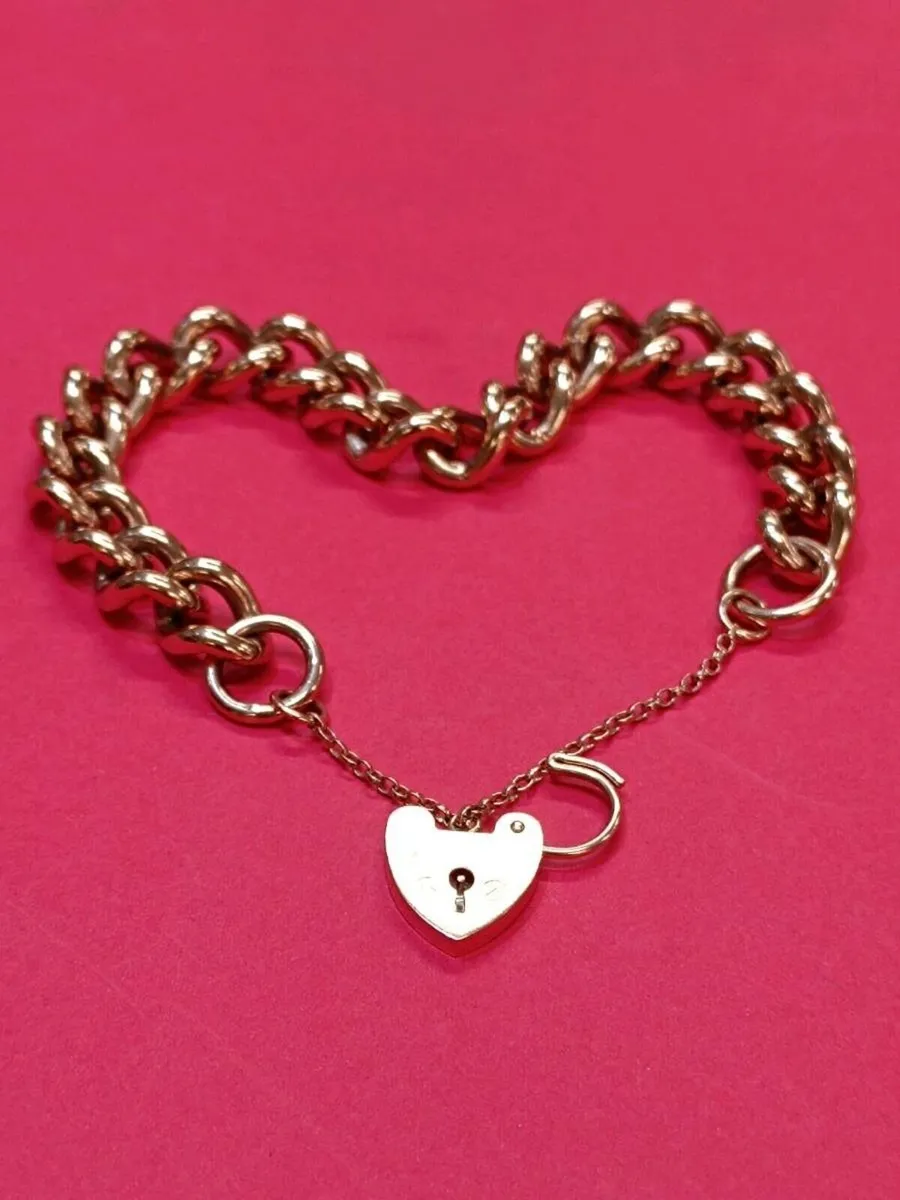 9k Rose Gold Vintage Curb Bracelet Heart Locket - Image 3