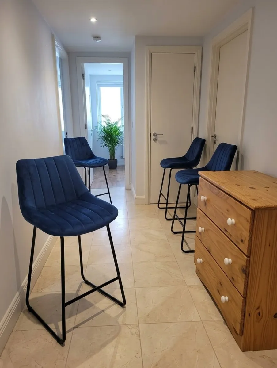 4 Navy Velvet Bar Stool - Image 1