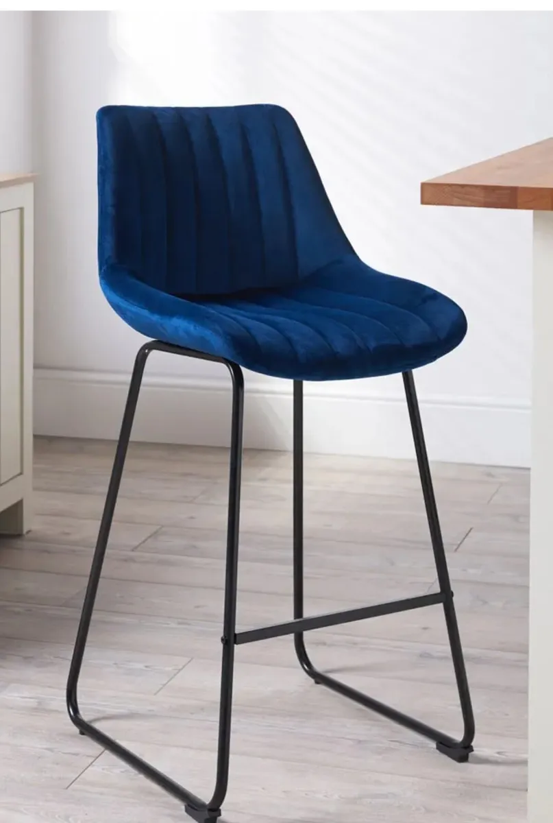 4 Navy Velvet Bar Stool - Image 2