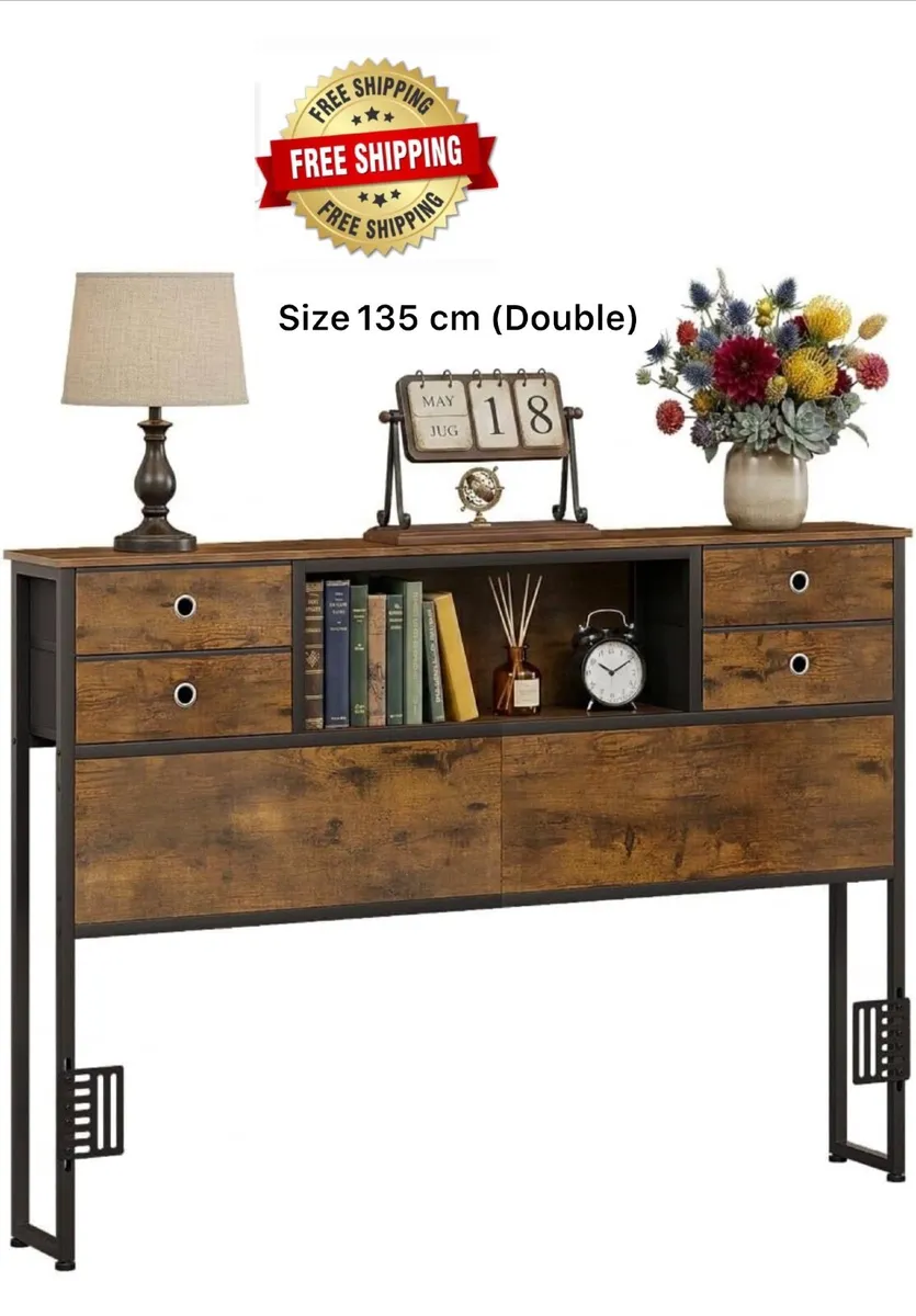 Double Bed Headboard with Storage, Freestanding He - Image 1