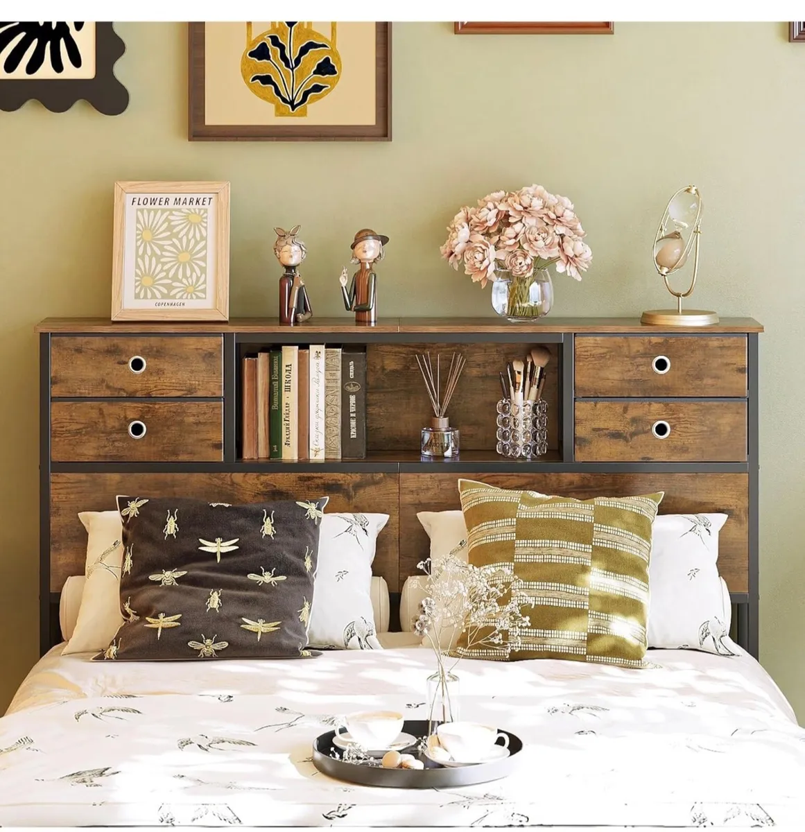 Double Bed Headboard with Storage, Freestanding He - Image 3