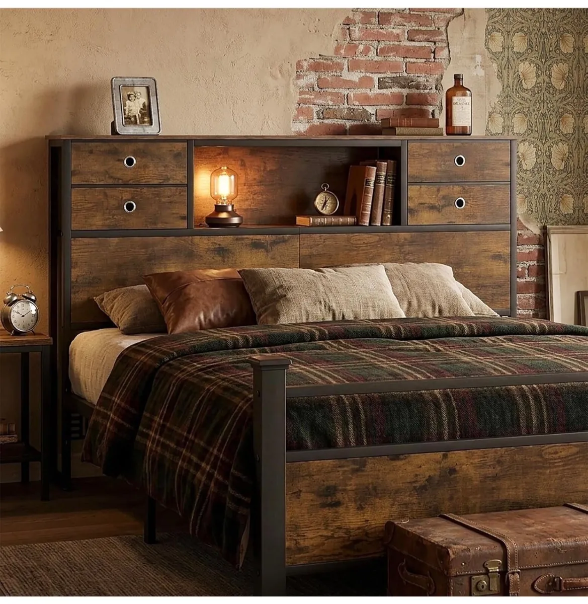 Double Bed Headboard with Storage, Freestanding He - Image 4