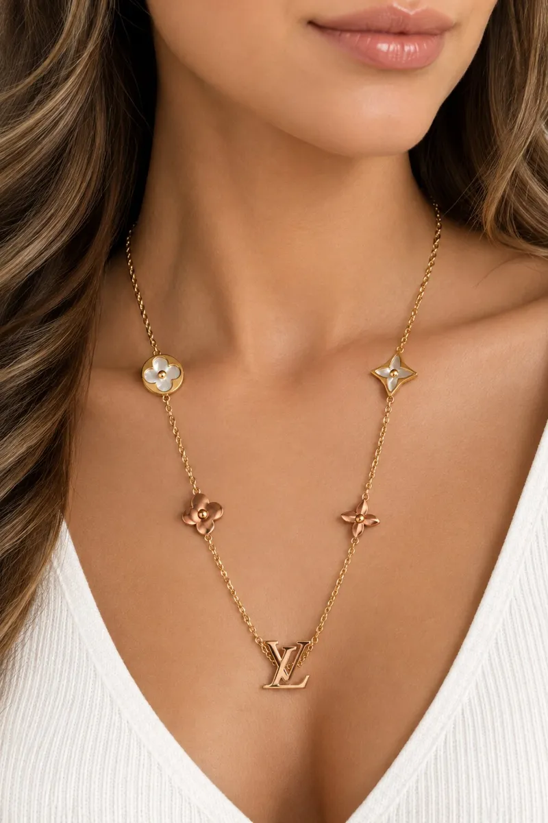 Gold-Tone Stainless Steel Floral Necklace - Image 2