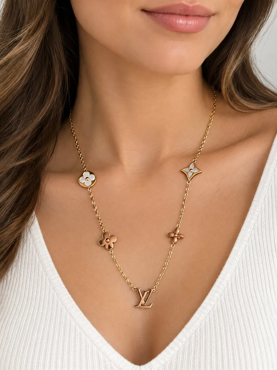 Gold-Tone Stainless Steel Floral Necklace - Image 4
