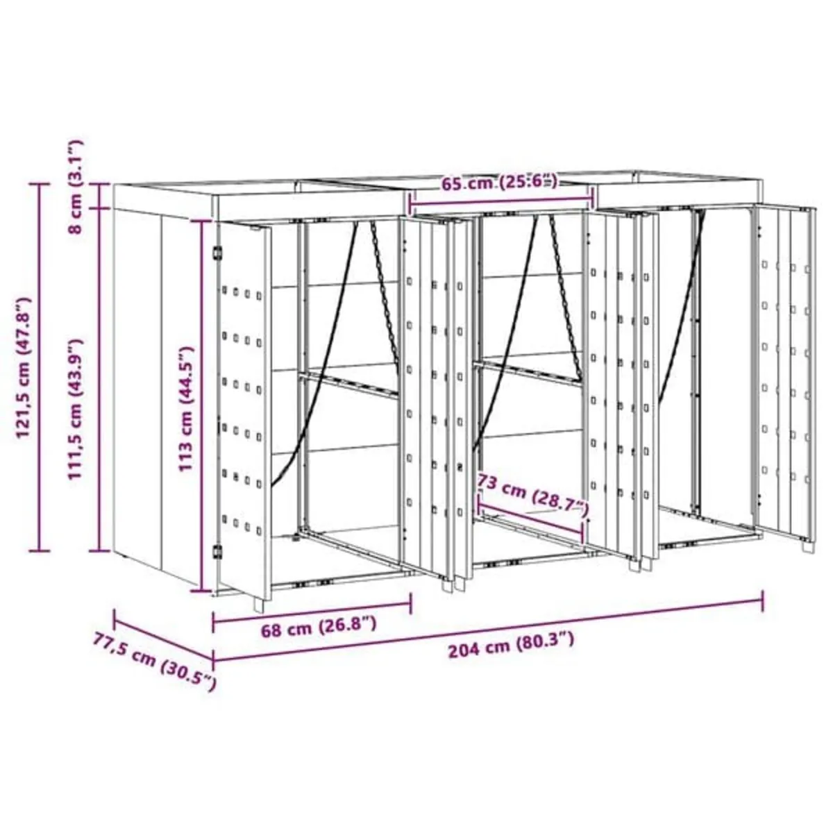 Wheelie Bin Storage for 3 Bins Anthracite 204 x 77 - Image 4