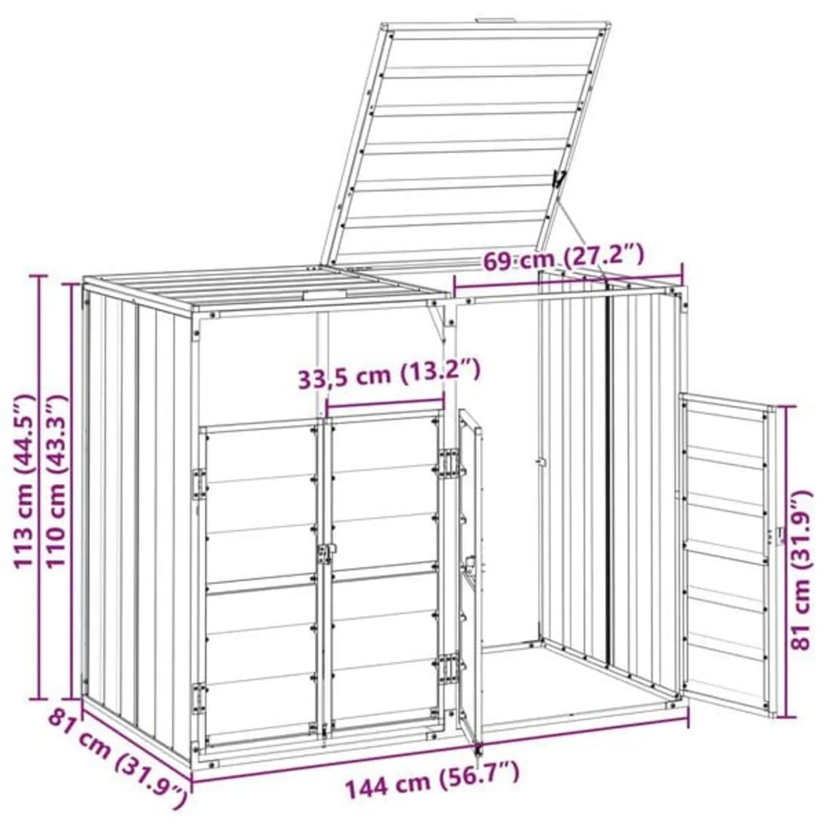 Wheelie Bin Storage for Double Bins Anthracite 144 - Image 4