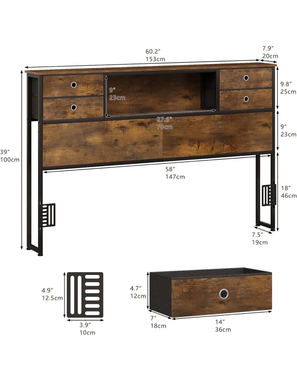 King Size Bed Headboard with Storage, Freestanding - Image 4