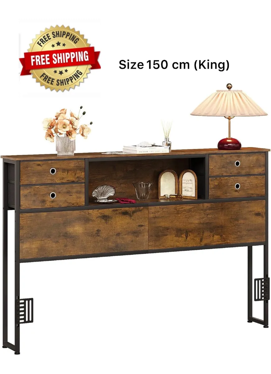 King Size Bed Headboard with Storage, Freestanding - Image 1