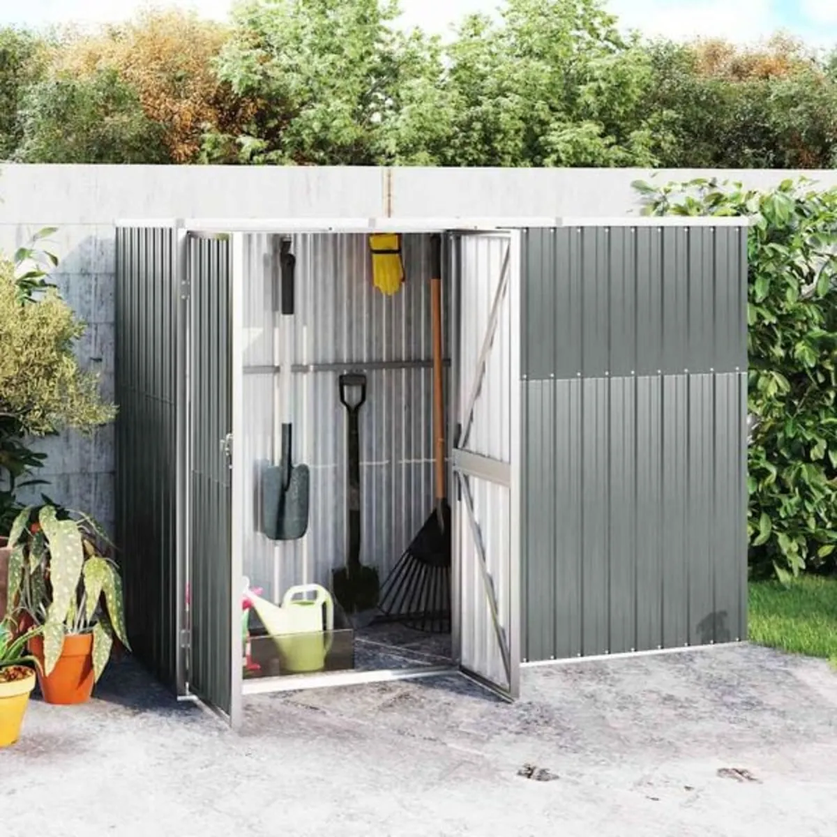 Garden Tool Shed Grey 225x89x161 cm Galvanised Ste - Image 2