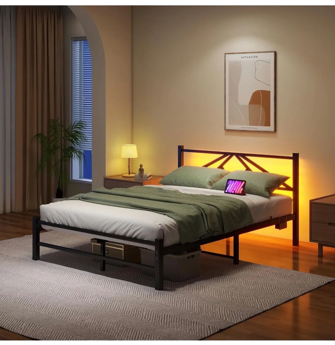 Double Bed Frame with Charging Station,LED Headboa - Image 3