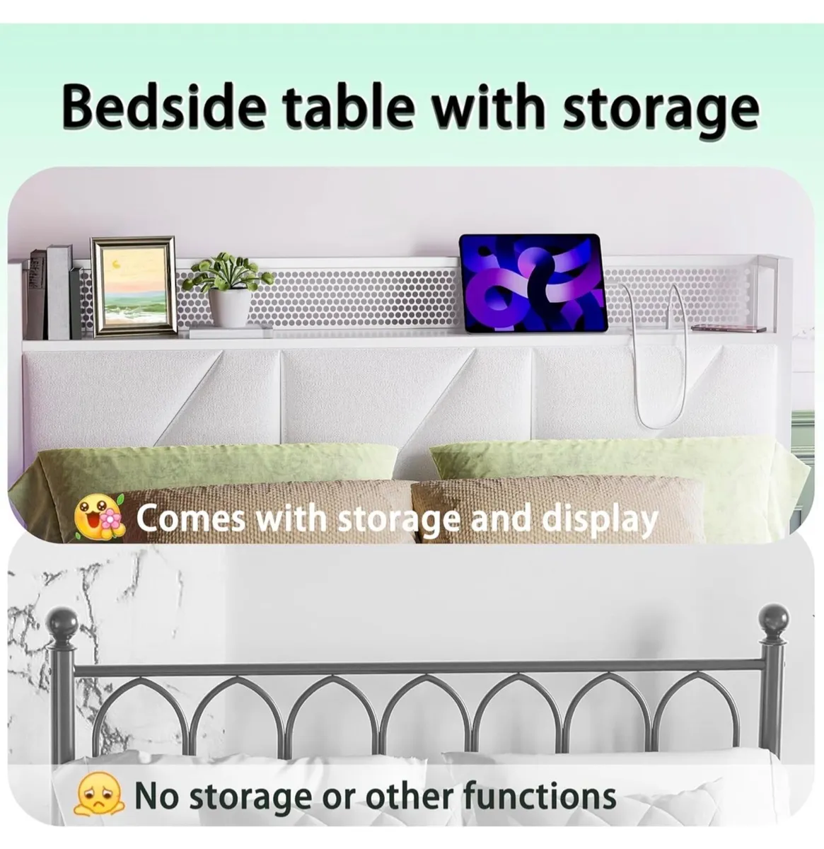 Floating Double Bed Frame with Upholstered Headboa - Image 4