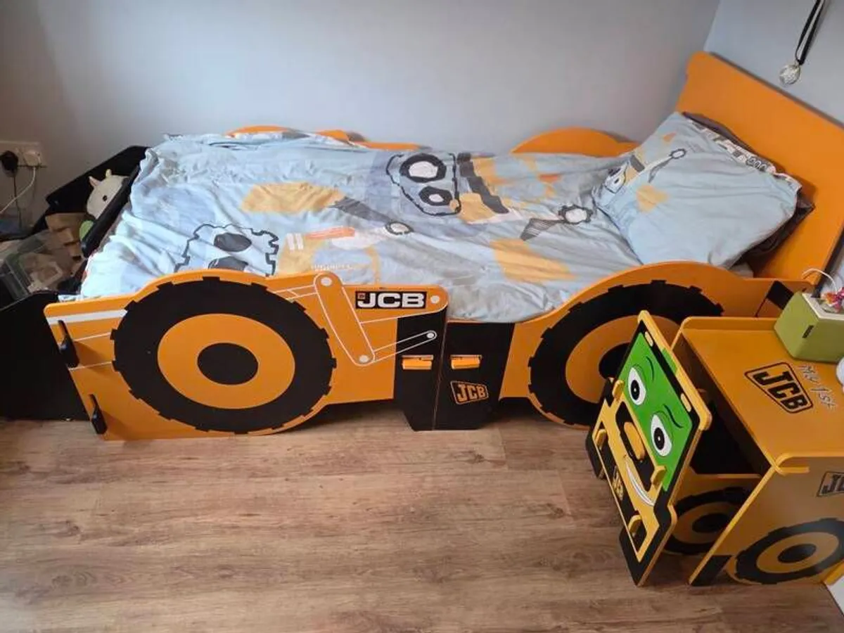 Kids JCB bed, mattress, locker & chair - Image 1