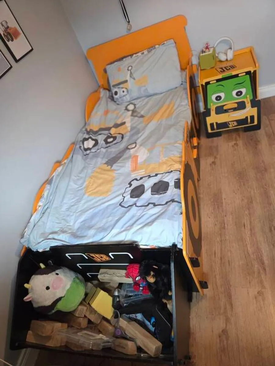 Kids JCB bed, mattress, locker & chair - Image 2