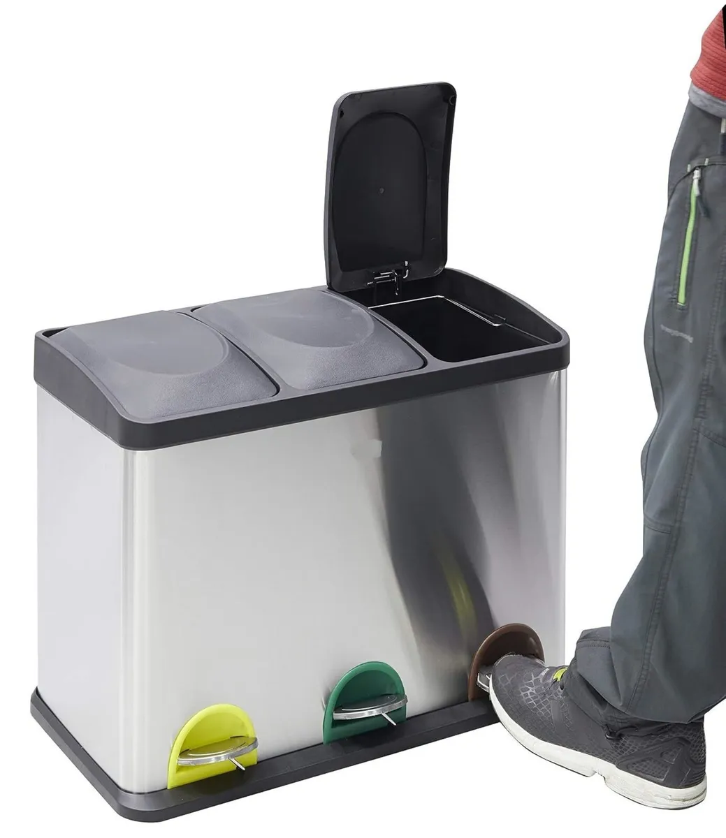 45L Kitchen Recycling Bin 3 Compartments - Image 2