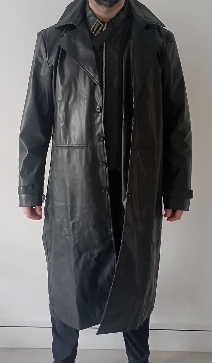 Black Faux Leather Trench Coat Full-Length - Image 1