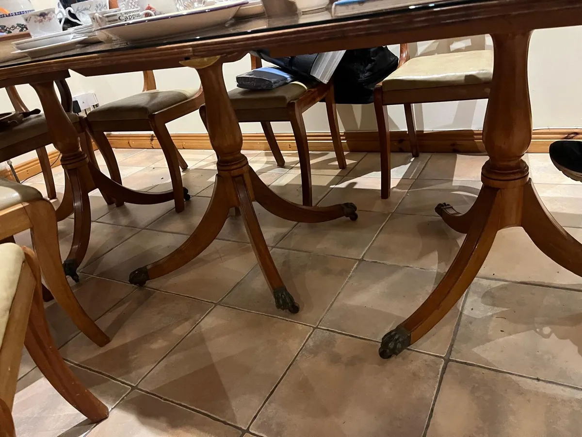 🌿 SOLID ROSEWOOD DINING TABLE & 6 CREAM LEATHER C - Image 4