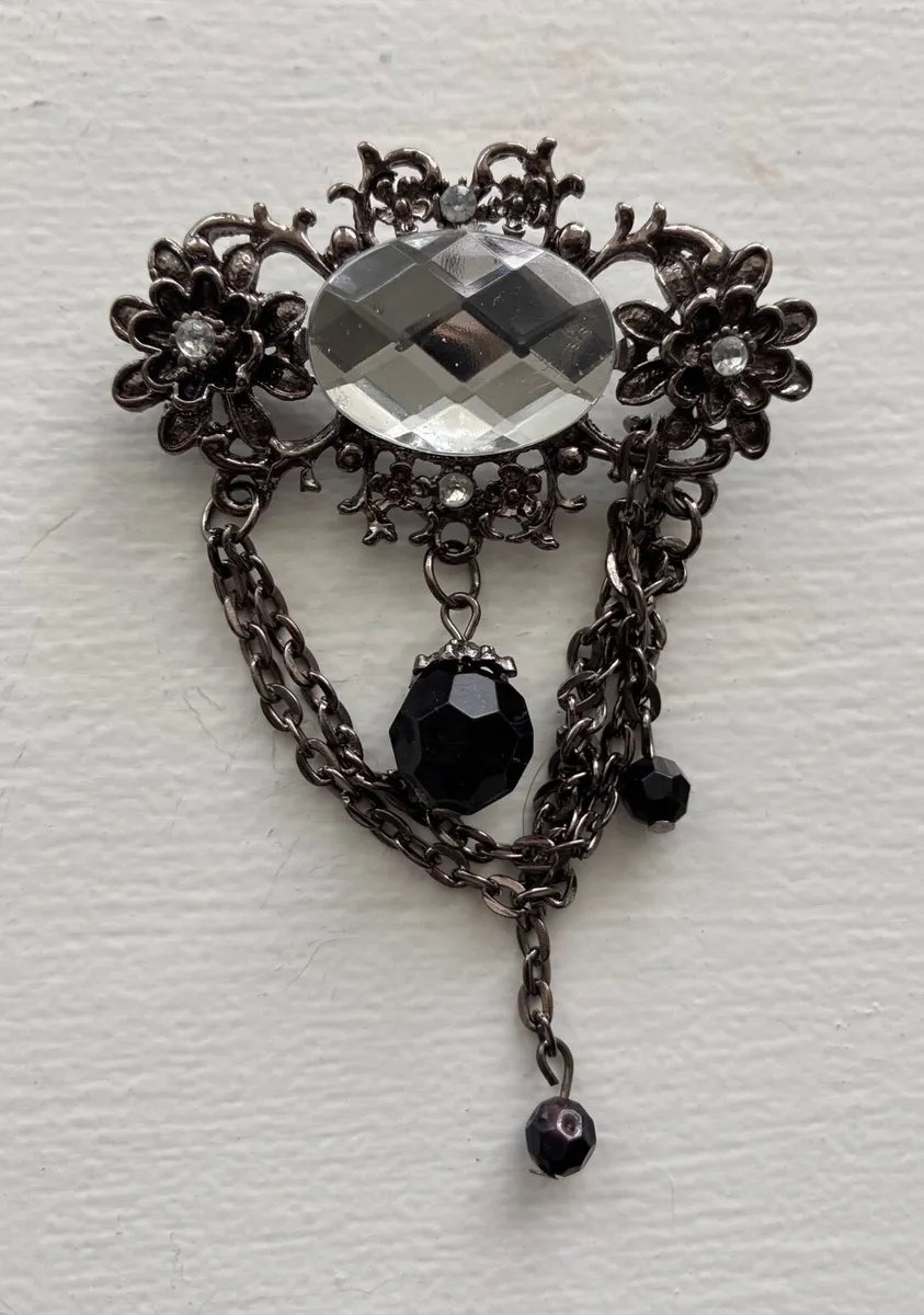 Gothic Victorian style gunmetal rhinestone dangle