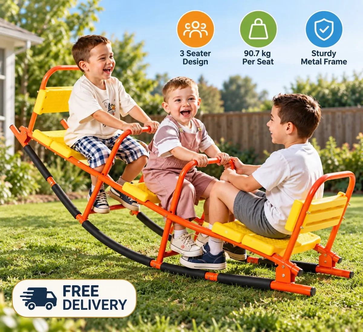 3 Seater Kids Rocking Seesaw Outdoor Metal Teeter - Image 1
