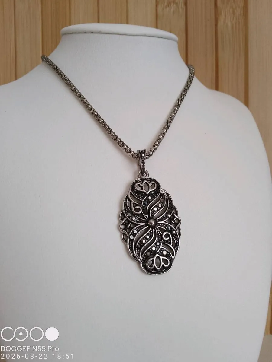 Vintage Pewter Women's Necklace and Earring Set - Image 1