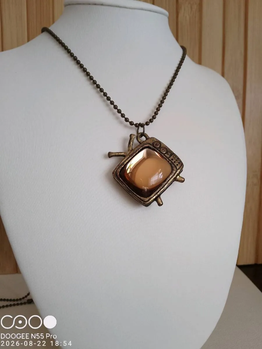 Vintage Bronze  Retro TV Women's Necklace - Image 1