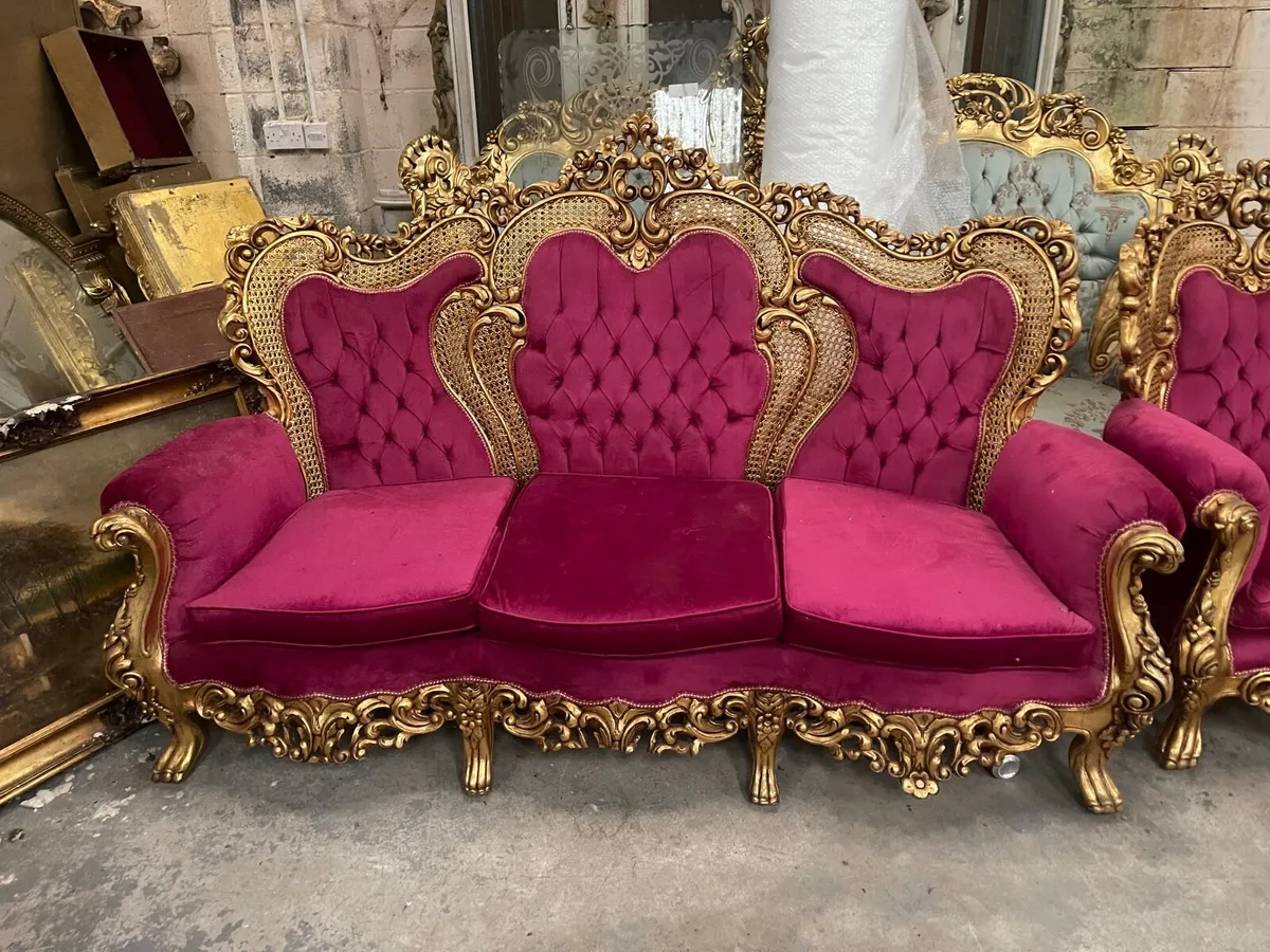 Old three piece salon set that has been recovered - Image 2