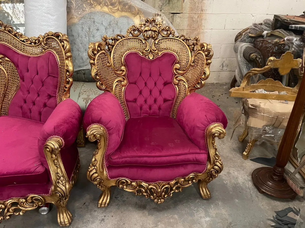 Old three piece salon set that has been recovered - Image 3