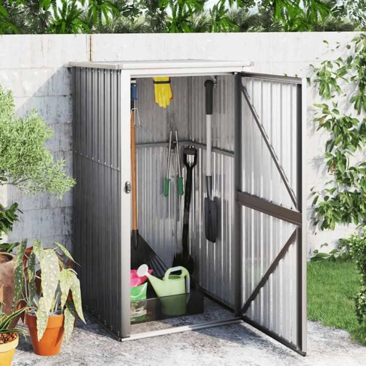 Garden Tool Shed Grey 88x89x161 cm Galvanised Stee - Image 1