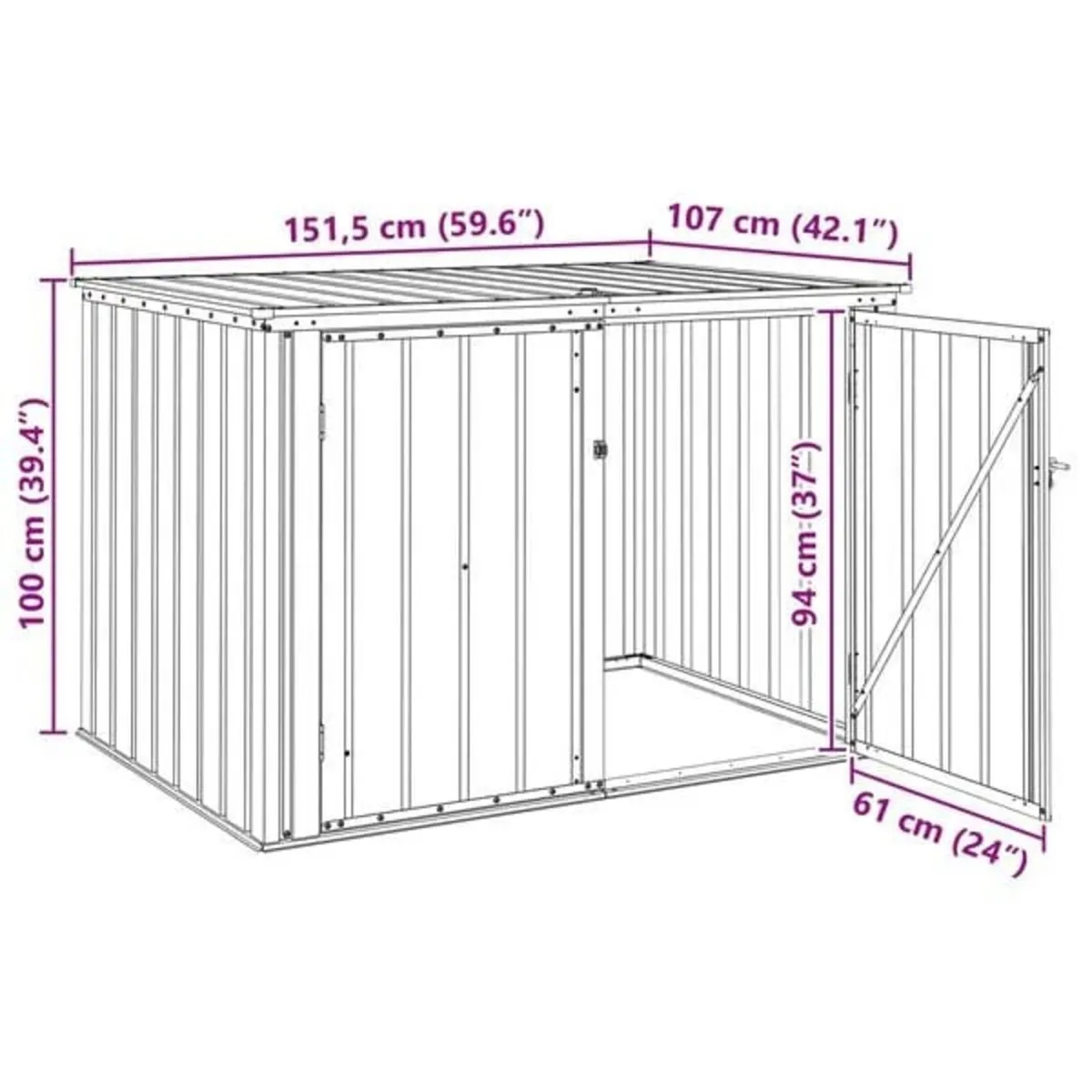 Garden Storage Box Black 151.5 x 107 x 100 cm Stee - Image 4