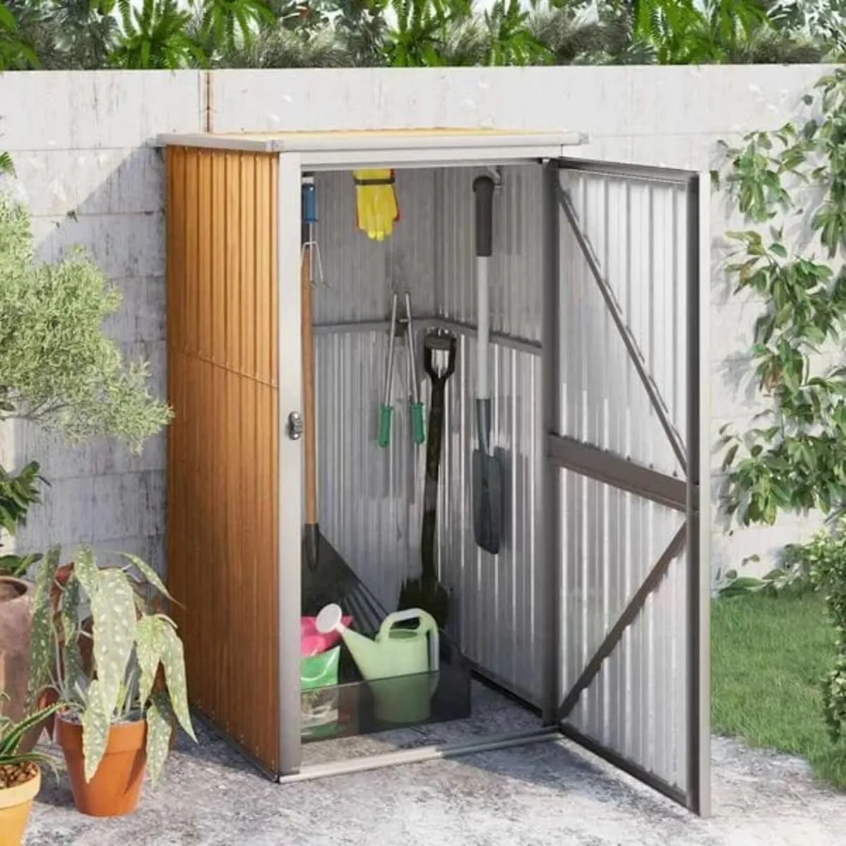Garden Tool Shed Brown 88x89x161 cm Galvanised Ste - Image 2
