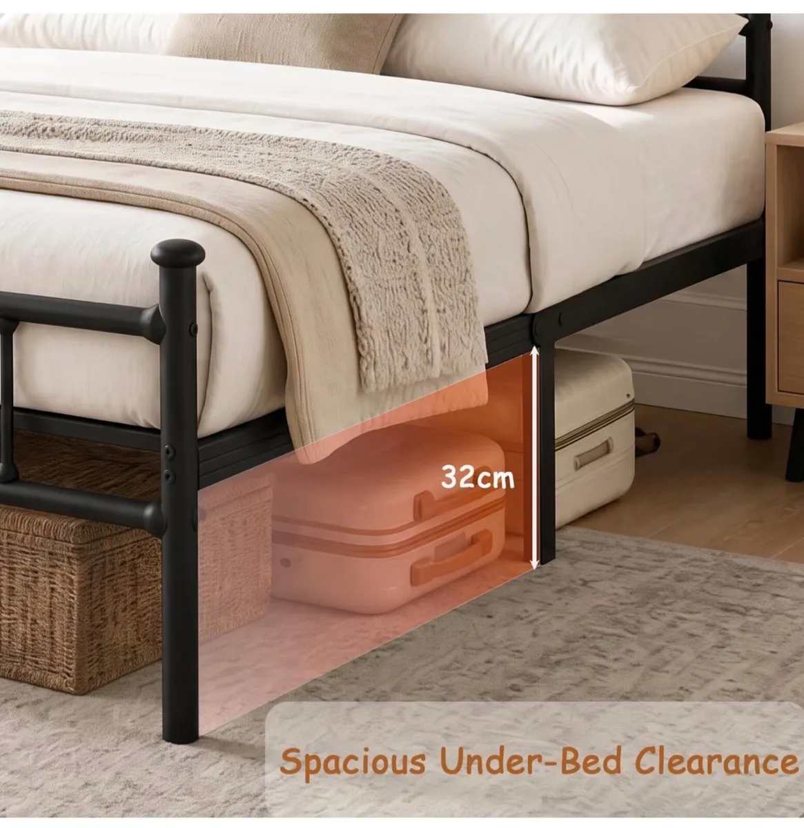4ft6 Double Bed Frame Heavy Duty Steel Bed with He - Image 3