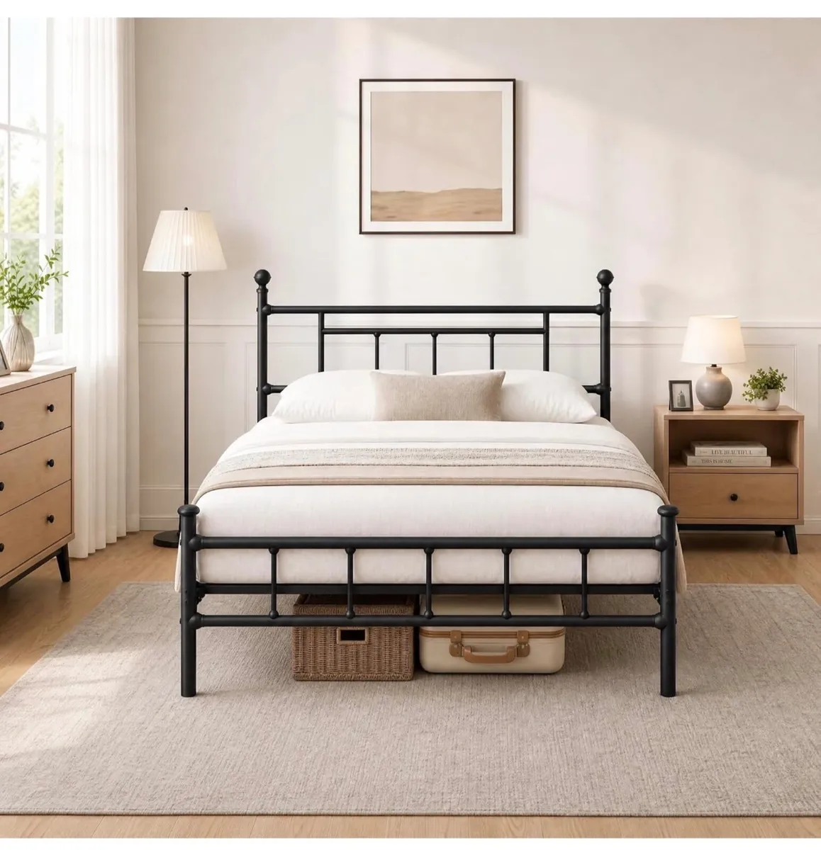 4ft6 Double Bed Frame Heavy Duty Steel Bed with He - Image 4
