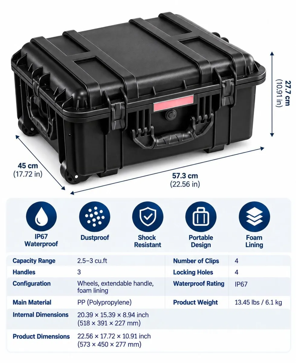 71L IP67 Waterproof Hard Protective Case with Whee - Image 3