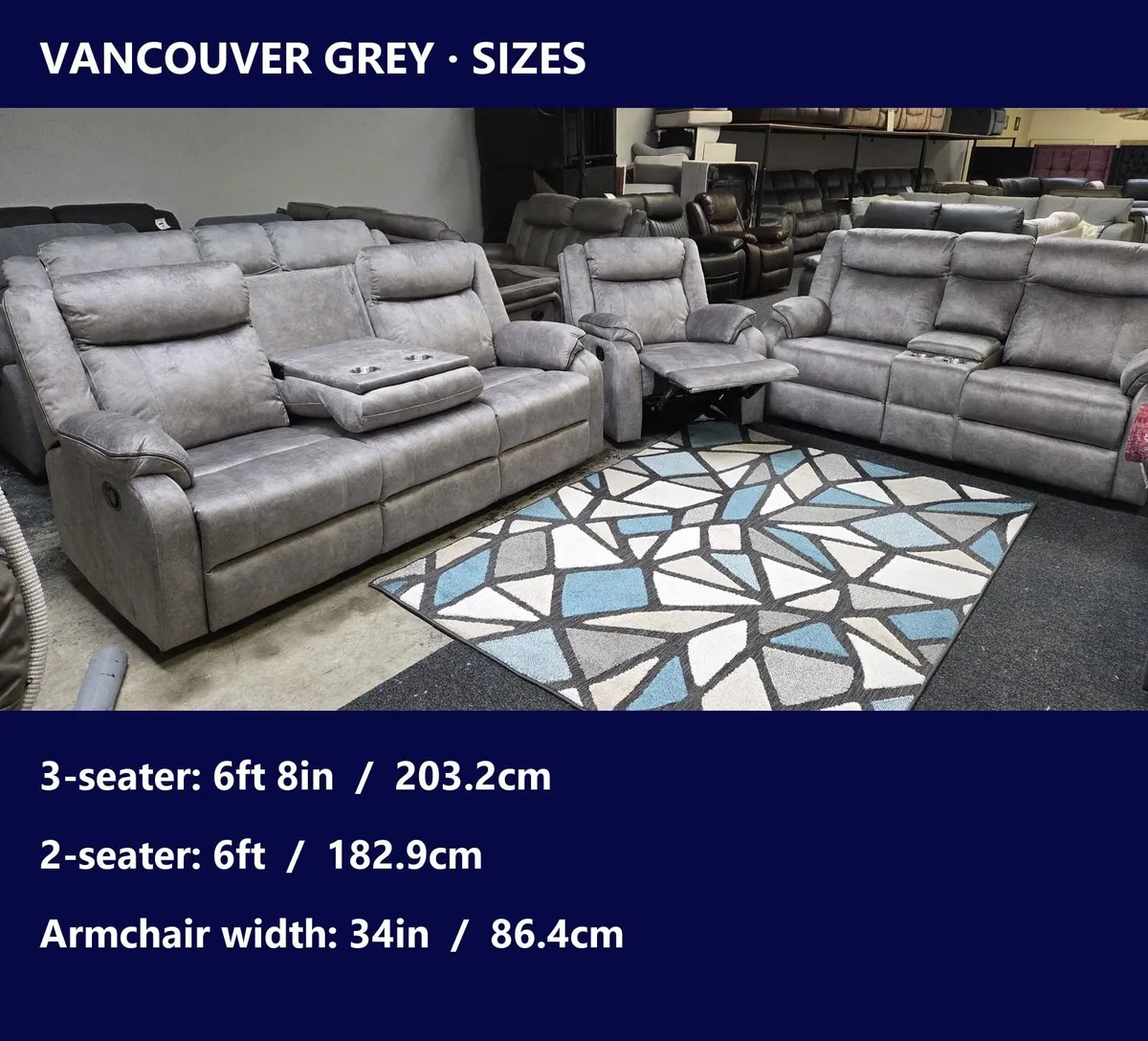 Vancouver Reclining 3+2 or 3+1+1 Sofa Set - Image 4