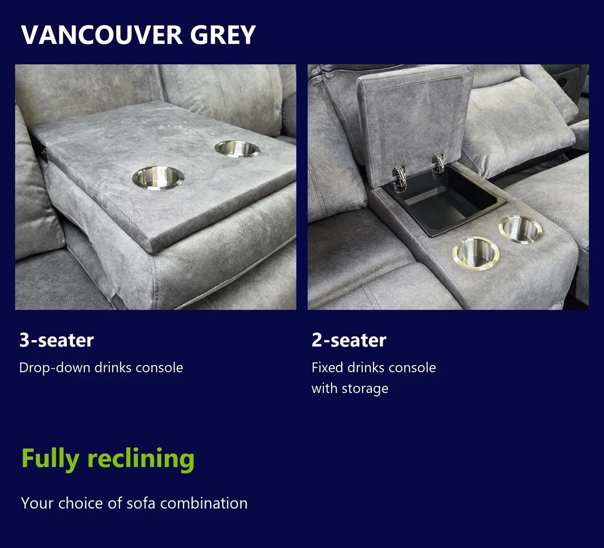 Vancouver Reclining 3+2 or 3+1+1 Sofa Set - Image 2