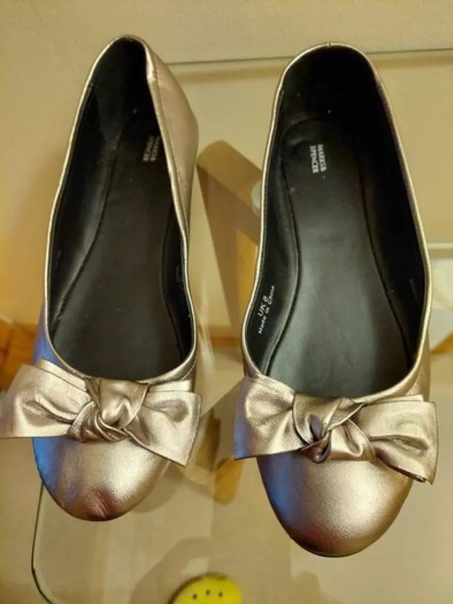 M&S Bronze Metallic Court Shoes - Image 1