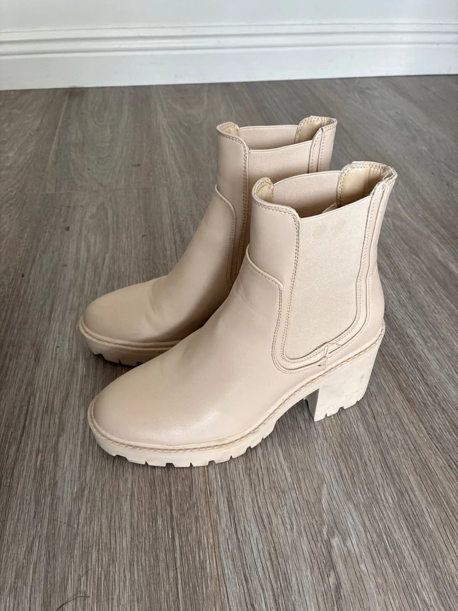 Cream Lug Sole Platform Heeled Boots - Size 5 - Image 4