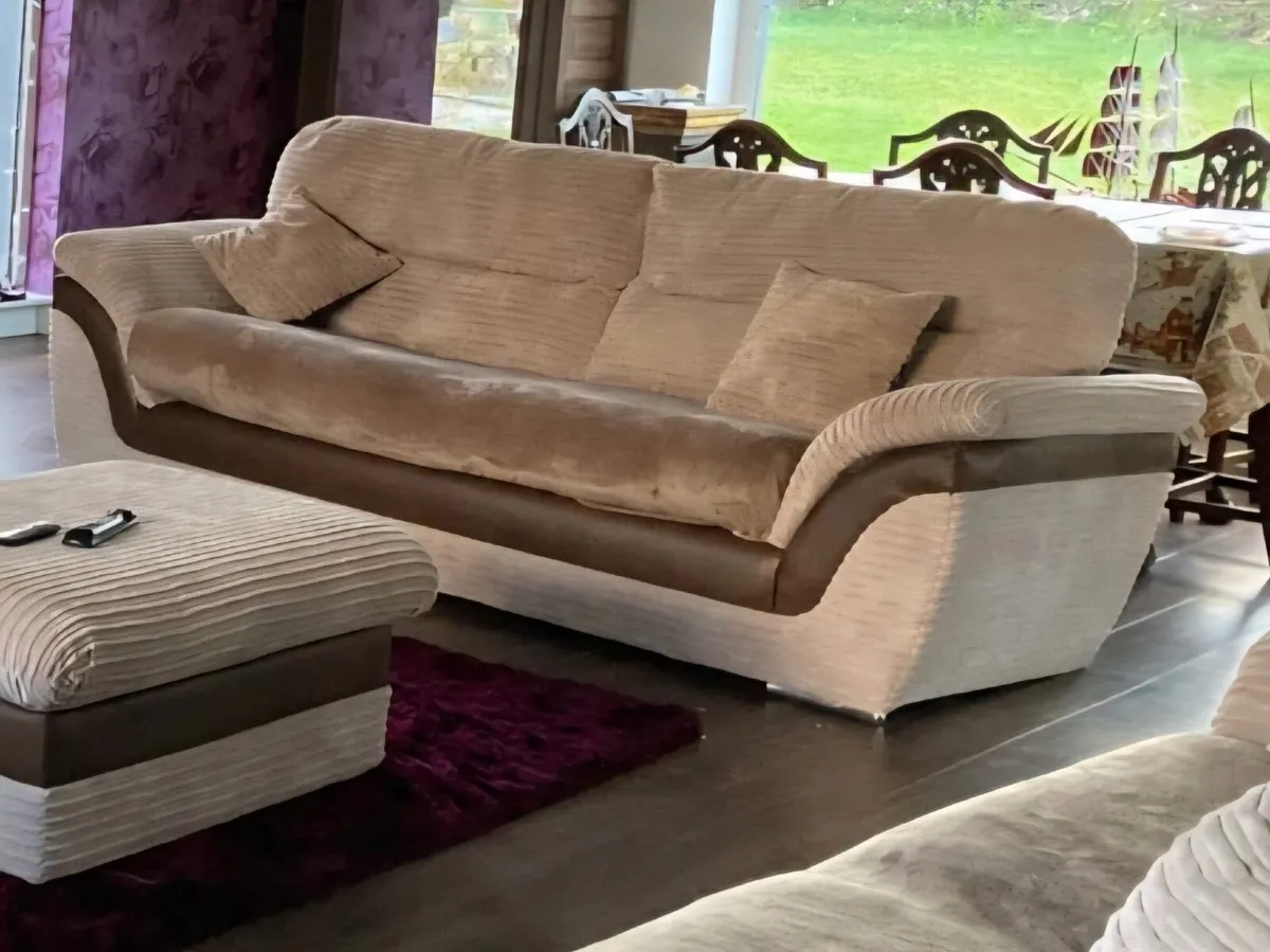 Three x 3 seater matching Sofas and ottoman - Image 4