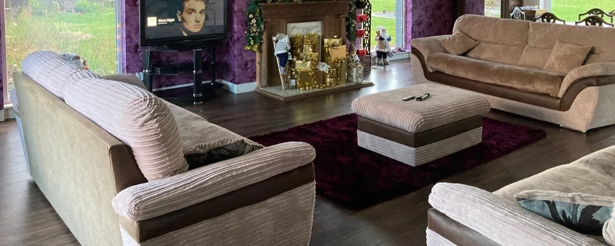 Three x 3 seater matching Sofas and ottoman - Image 1