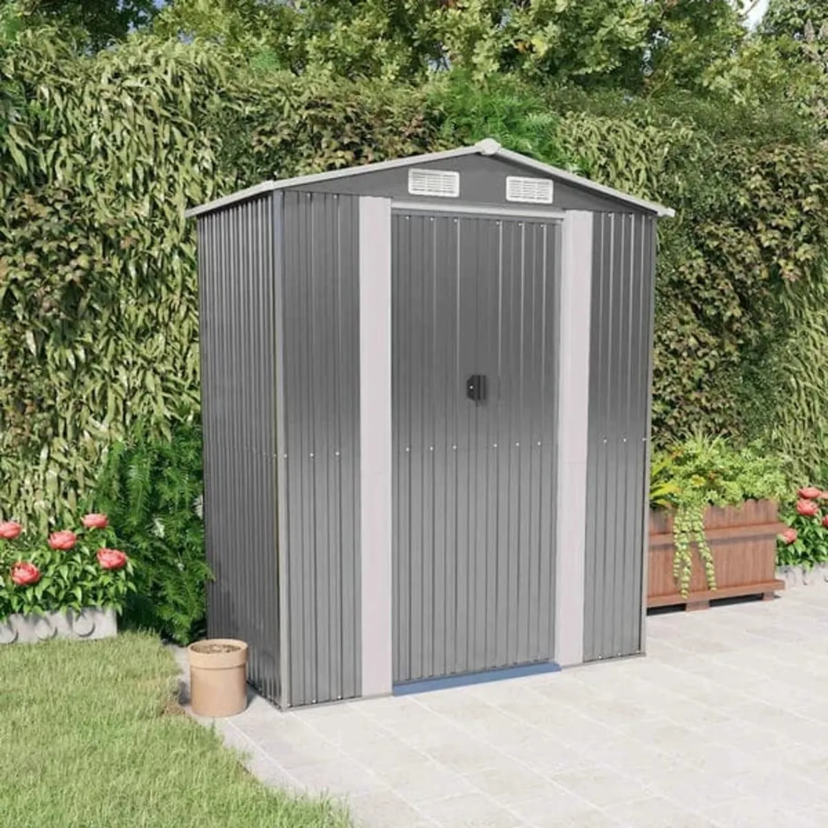 Garden Shed Light Grey 192x108x223 cm Galvanised S - Image 3