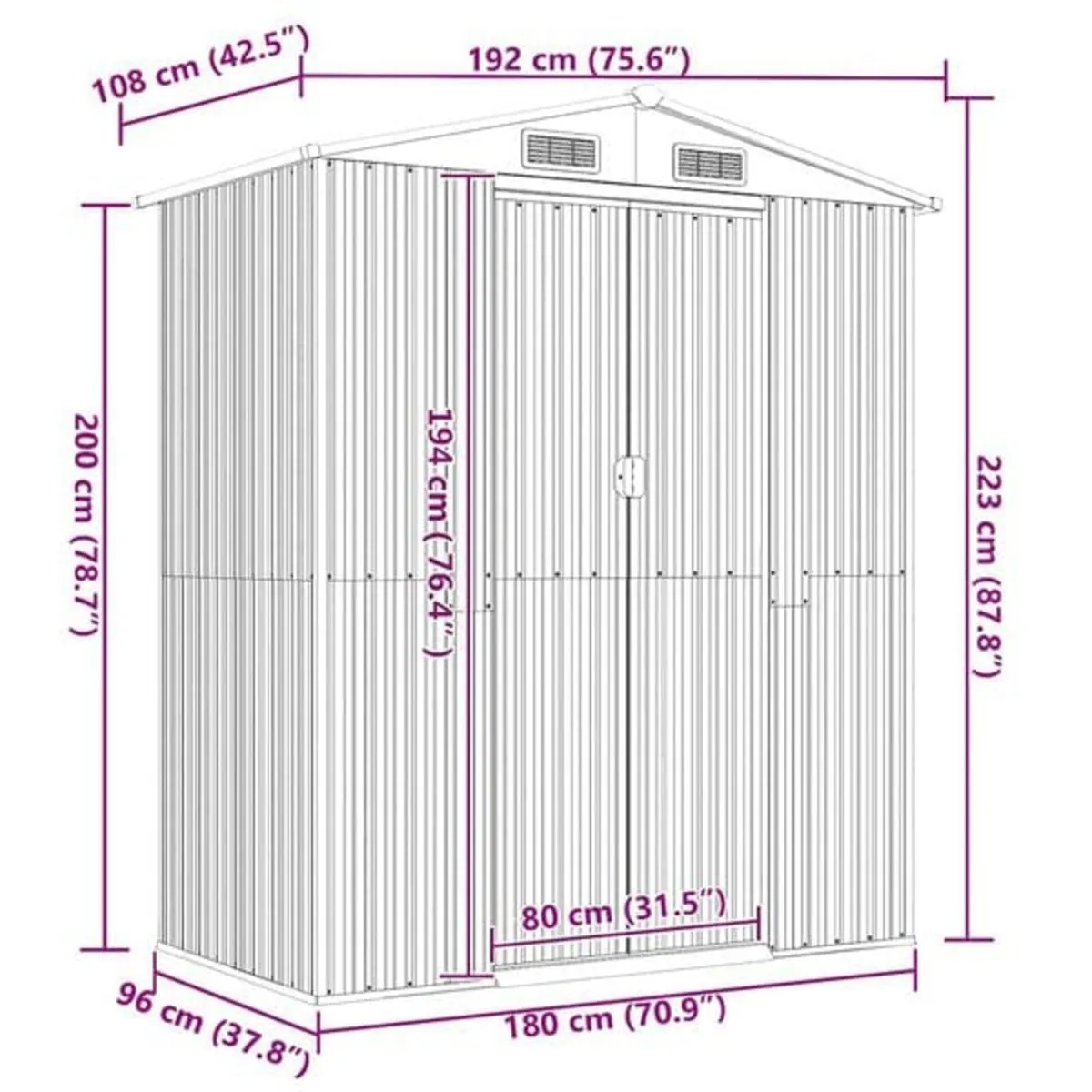 Garden Shed Light Grey 192x108x223 cm Galvanised S - Image 4