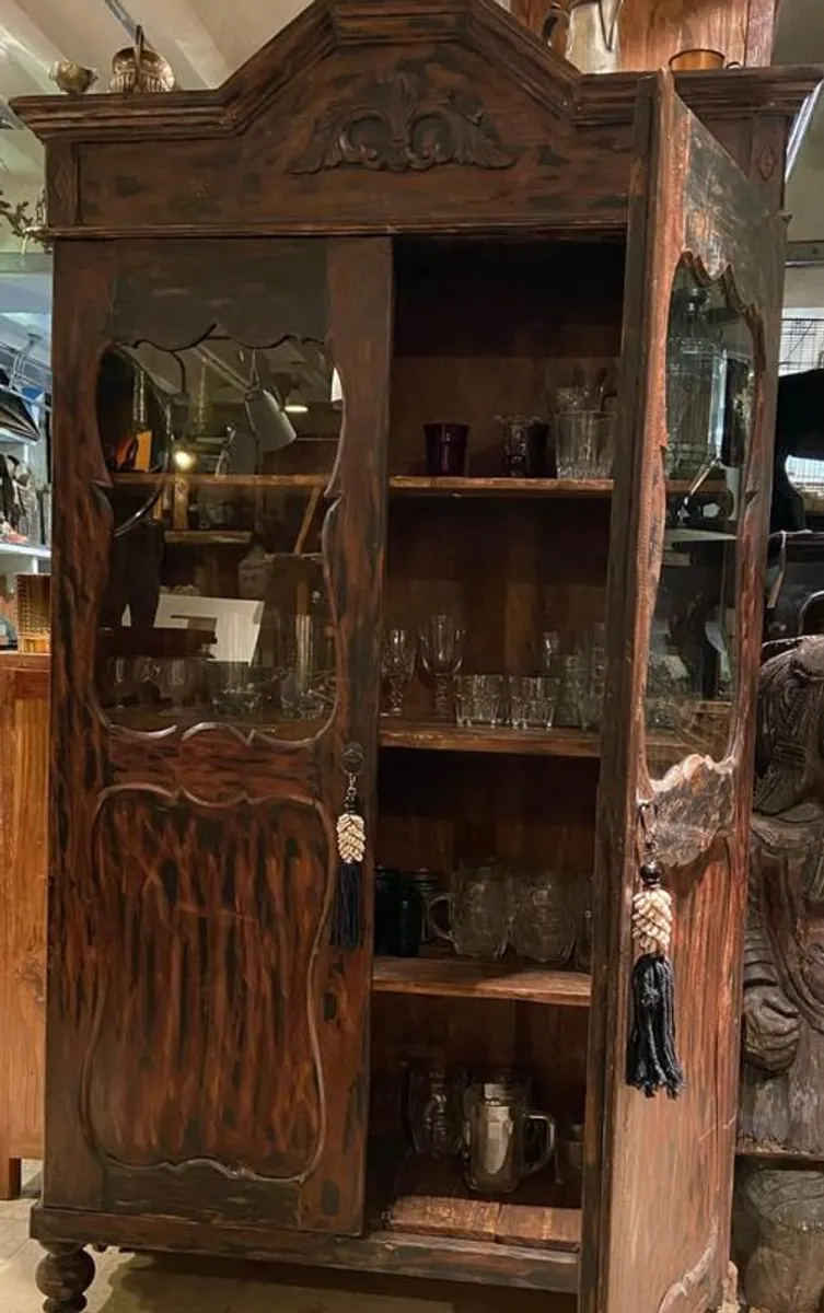 Vintage Teak Indonesian Glass Cabinet - Image 1