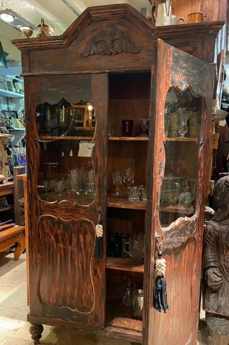 Vintage Teak Indonesian Glass Cabinet - Image 2