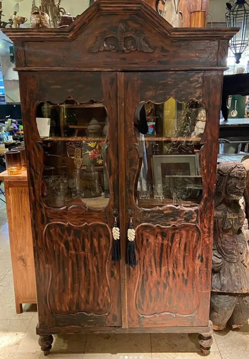 Vintage Teak Indonesian Glass Cabinet - Image 3