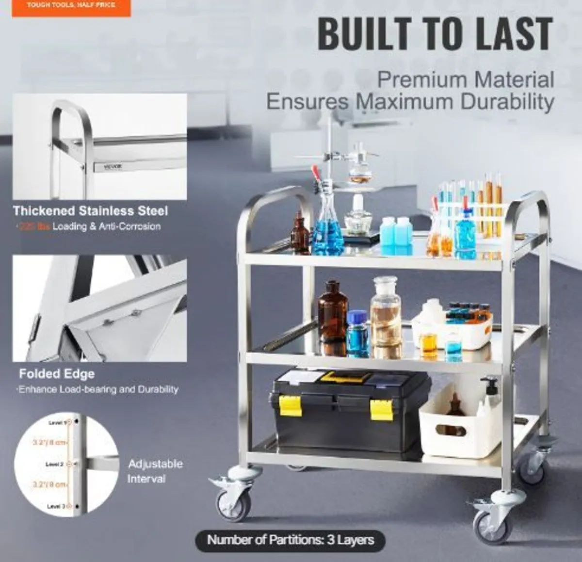 Stainless Steel Cart, 3 Layers - Image 1