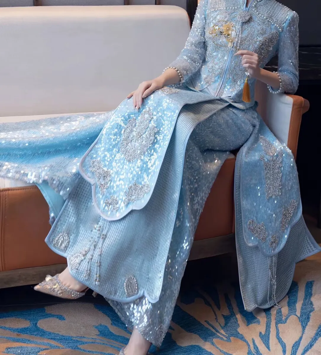 Elegantly Blue Handmade Chinese Dress - Image 1